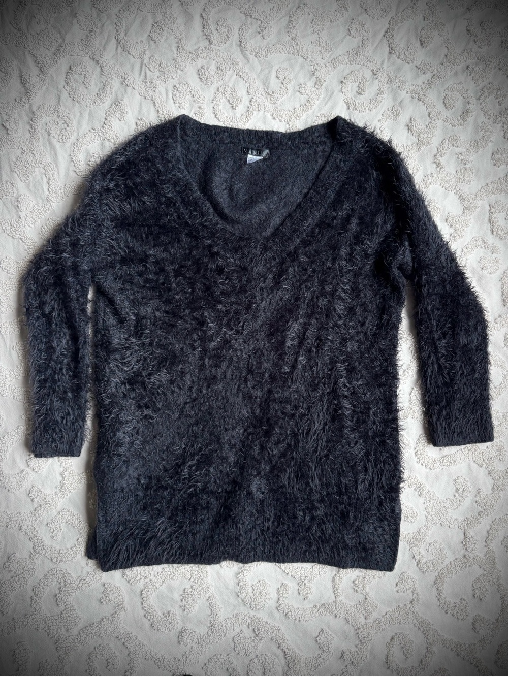 Venus Furry Eyelash Sweater Black Small V Neck